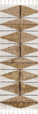 Isolated view of Light Brown Runner Alexia Diamond Tasseled Rug, showcasing its design