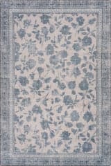 Isolated view of Teal Rectangle Boscage Floral Washable Rug, showcasing its design