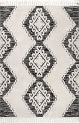 Isolated view of Grey Rectangle Maya Textured Tasseled Rug, showcasing its design
