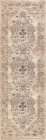 Isolated view of Beige Runner Hattie Medallion Washable Rug, showcasing its design