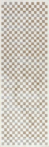 Isolated view of Beige Runner Finley Retro Checkered Washable Rug, showcasing its design