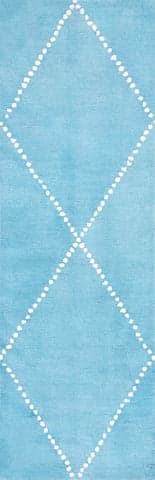 Isolated view of Aqua Runner Dotted Diamond Trellis Nursery Rug, showcasing its design