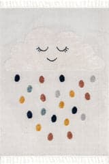 Isolated view of Off White Rectangle Rainey Cloud Tasseled Kids Rug, showcasing its design