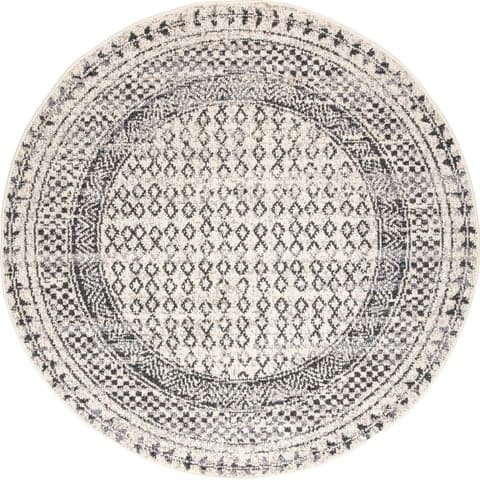Isolated view of Ivory Round Checkered Diamonds Tassel Rug, showcasing its design
