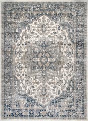 Isolated view of Grey Rectangle Bordered Medallion Rug, showcasing its design