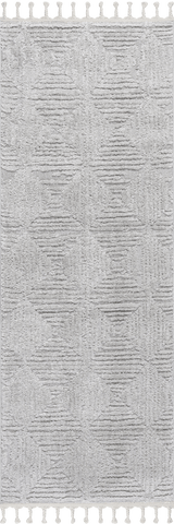 Isolated view of Light Grey Runner Shafali Tiled Trellis Rug, showcasing its design