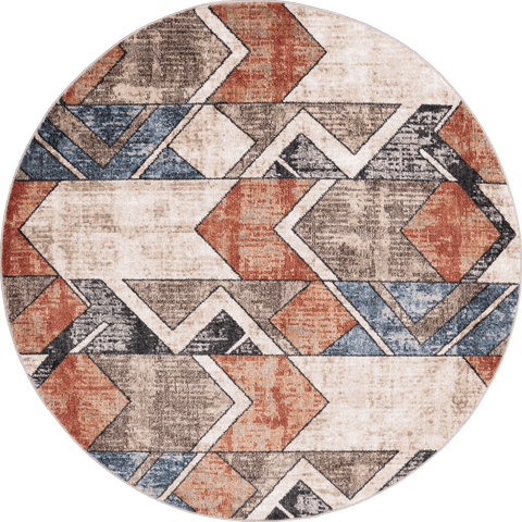 Isolated view of Ivory Round Cubist Stripes Rug, showcasing its design