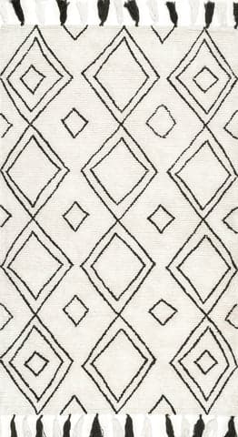 Isolated view of Ivory Rectangle Moroccan Diamond Tassel Rug, showcasing its design