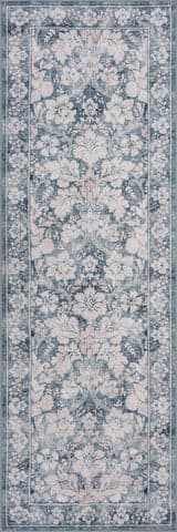 Isolated view of Dark Blue Runner Kinice Traditional Floral Washable Rug, showcasing its design
