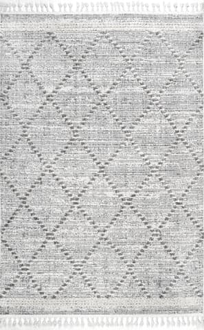 Isolated view of Grey Rectangle Textured Cable Trellis Tassel Rug, showcasing its design
