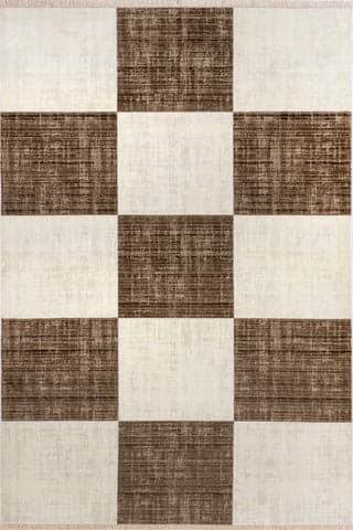 Isolated view of Brown Rectangle Aspen Checkerboard Fringed Rug, showcasing its design