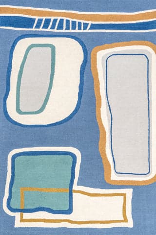 Isolated view of Blue Rectangle Annslee Abstract Doodling Rug, showcasing its design