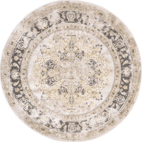 Isolated view of Gold Round Milky Medallion Rug, showcasing its design