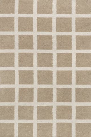 Isolated view of Beige Rectangle Nepenthe Checked Wool Rug, showcasing its design