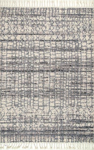 Isolated view of Grey Multicolor Rectangle Moroccan Ashler Tassel Rug, showcasing its design