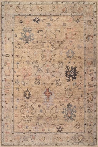 Isolated view of Beige Runner Ilysera Traditional Bordered Washable Rug, showcasing its design