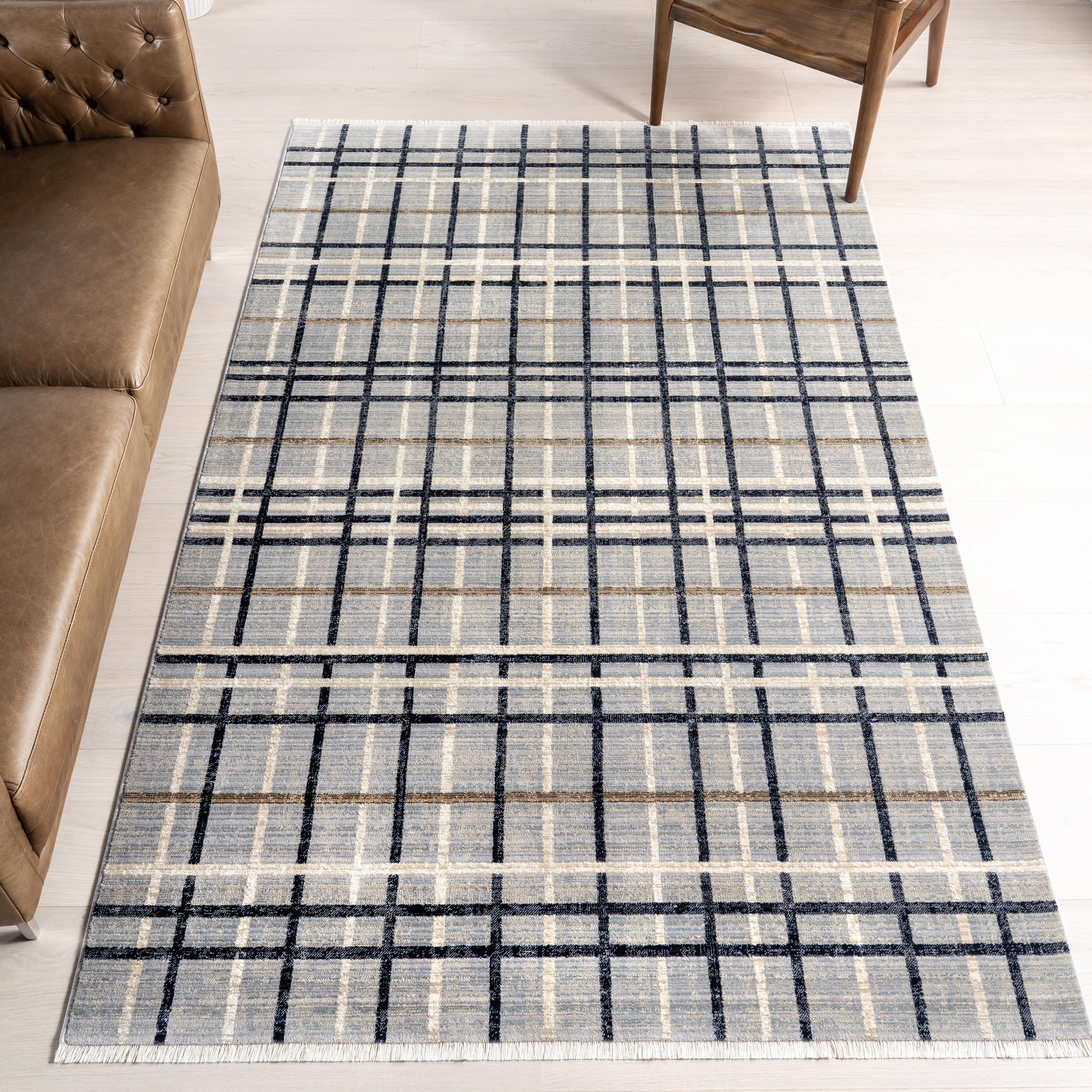 Lina Plaid Fringed Rug | Blue – Rugs USA