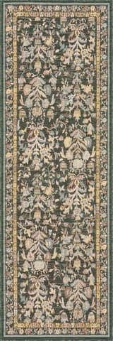 Isolated view of Green Runner Inari Traditional Floral Indoor/Outdoor Rug, showcasing its design