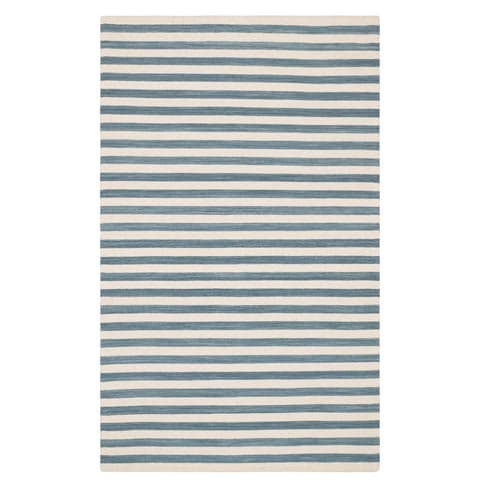 Ladder Stripe Handwoven Wool Rug | Blue/Ivory
