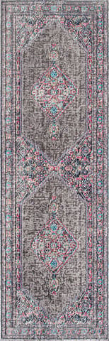 Isolated view of Grey Runner Eternal Palmette Knot Medallion Rug, showcasing its design