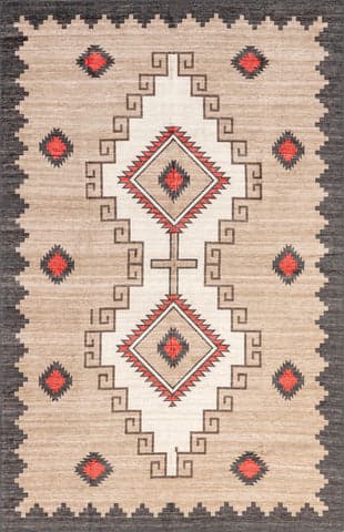 Isolated view of Brown Rectangle Ginny Washable Southwestern Rug, showcasing its design