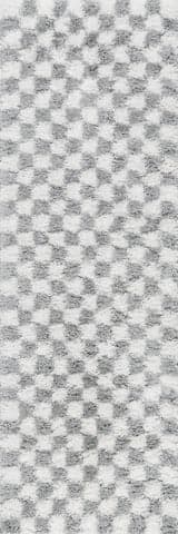 Isolated view of Light Grey Runner Bettie Retro Checkered Shag Rug, showcasing its design