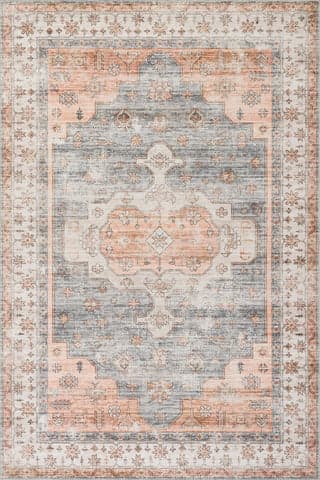 Isolated view of Light Orange Rectangle Francis Cartouche Medallion Spill Proof Washable Rug, showcasing its design