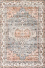 Isolated view of Light Orange Rectangle Francis Cartouche Medallion Spill Proof Washable Rug, showcasing its design