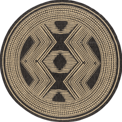 Isolated view of Dark Grey Round Iris Totem Indoor/Outdoor Flatweave Rug, showcasing its design