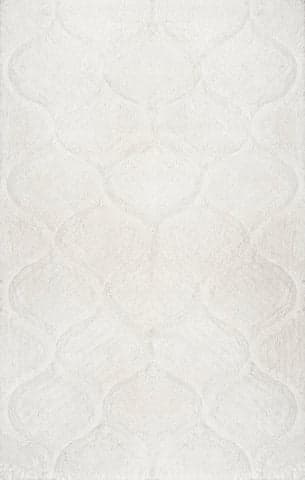 Isolated view of White Rectangle Super Soft Luxury Shag with Carved Trellis Rug, showcasing its design