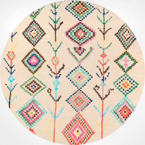 Isolated view of Ivory Round Ezra Moroccan Diamond Rug, showcasing its design