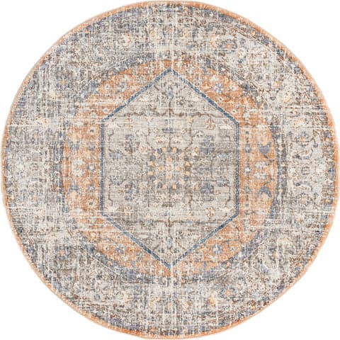 Isolated view of Peach Round Florid Dreams Rug, showcasing its design