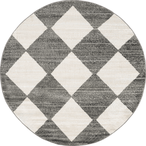 Isolated view of Grey Round Kayla Checkerboard Tiled Rug, showcasing its design