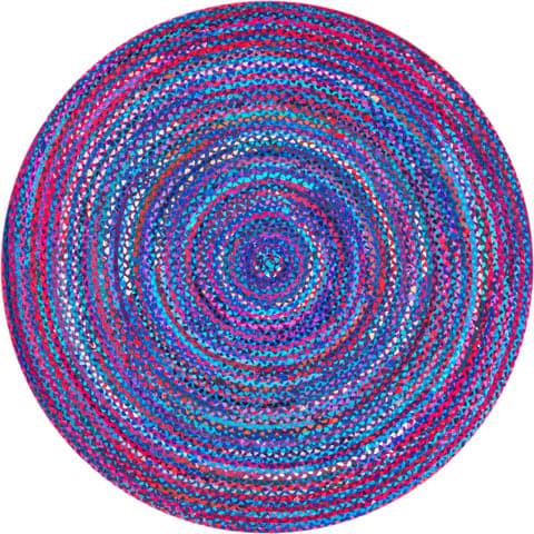 Isolated view of Blue Multicolor Round Bohemian Chindi Braided Rug, showcasing its design
