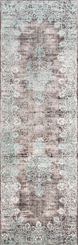 Isolated view of Teal Runner Faded Lace Rug, showcasing its design