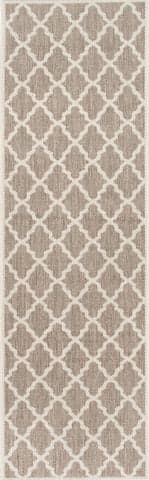 Isolated view of Taupe Runner Indoor/Outdoor Moroccan Trellis Rug, showcasing its design