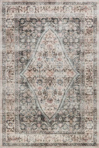 Isolated view of Sage Green Rectangle Cedar Medallion Washable Rug, showcasing its design