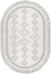 Isolated view of Ivory Oval Moroccan Diamonds Indoor/Outdoor Rug, showcasing its design