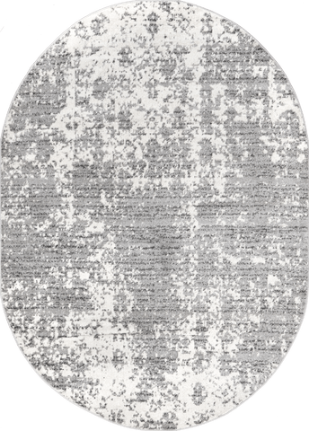 Isolated view of Grey Oval Ruby Distressed Mist Rug, showcasing its design