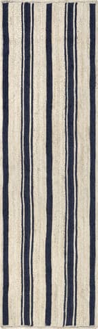 Isolated view of Navy Runner Calathea Striped Jute Rug, showcasing its design