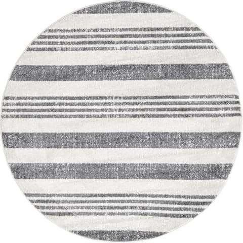 Isolated view of Grey Round Parallels Rug, showcasing its design