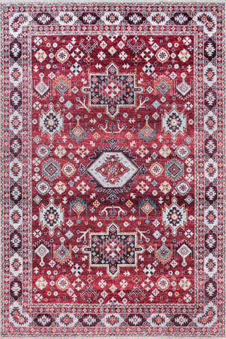 Isolated view of Burgundy Rectangle Kaski Medallion Washable Rug, showcasing its design