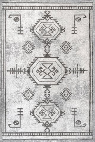 Isolated view of Light Grey Rectangle Pattie Graphic Washable Rug, showcasing its design