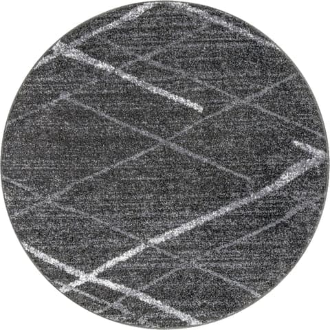 Isolated view of Charcoal Round Broken Lattice Rug, showcasing its design