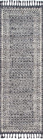 Isolated view of Grey Runner Checkered Diamonds Tassel Rug, showcasing its design