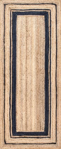 Isolated view of Navy Runner Jute Braided Saturn Border Rug, showcasing its design