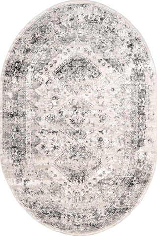 Isolated view of Grey Oval Vintage Medallion Rug, showcasing its design