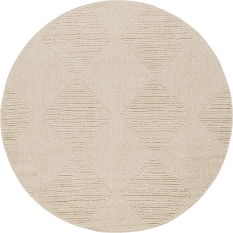 Isolated view of Beige Round Shafali Tiled Trellis Rug, showcasing its design