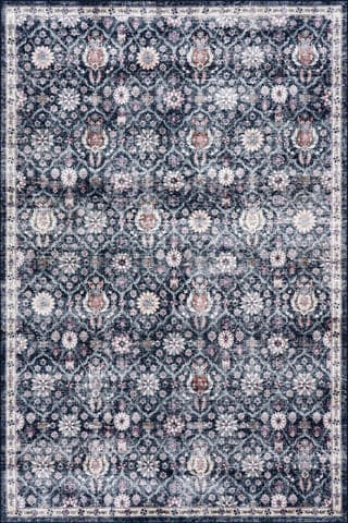 Isolated view of Navy Rectangle Calari Floral and Paisley Washable Rug, showcasing its design