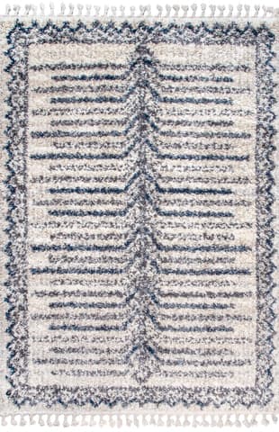 Isolated view of Blue Rectangle Centerline Shag With Tassels Rug, showcasing its design